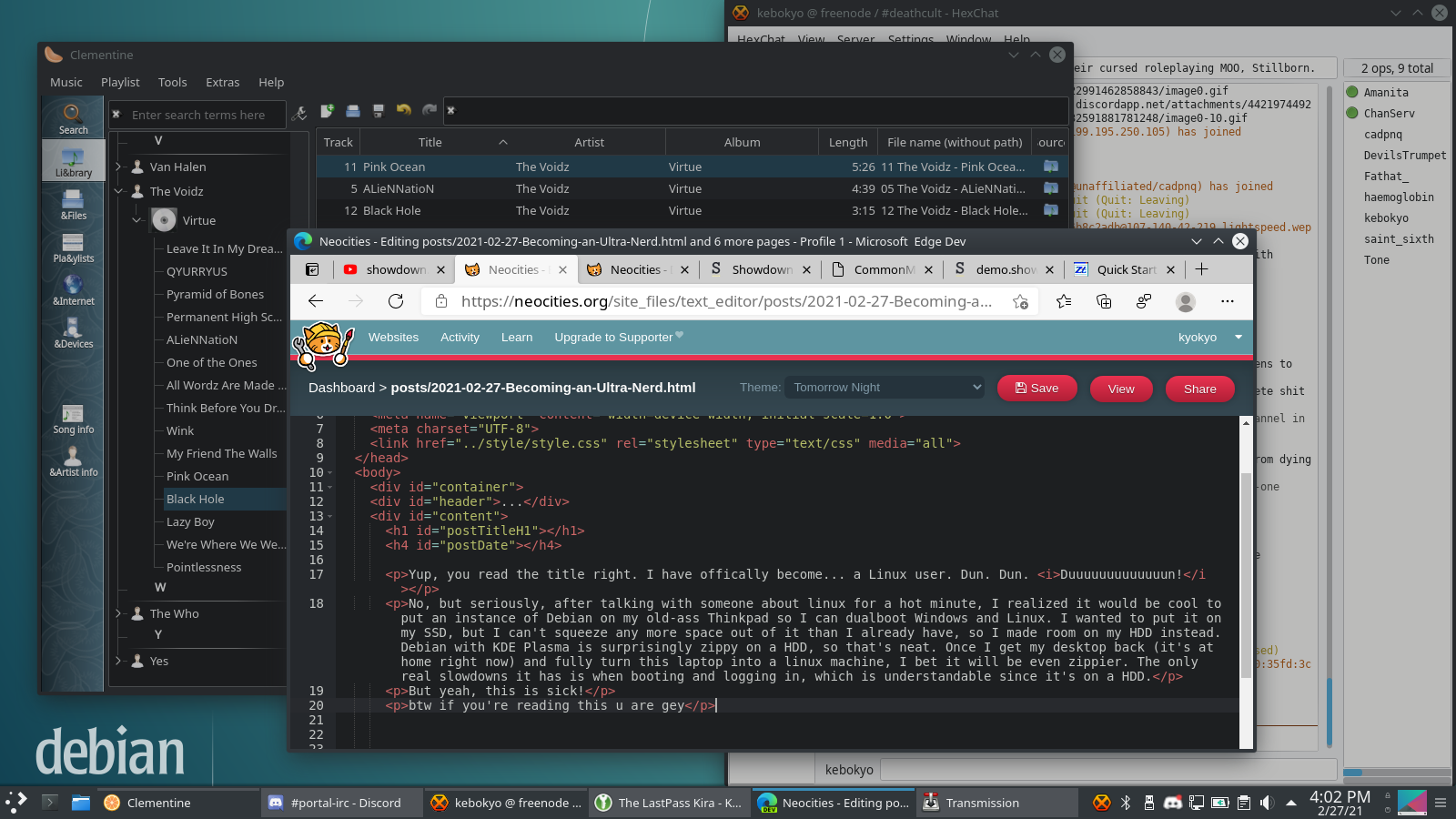 A screenshot of my Debian/KDE desktop.